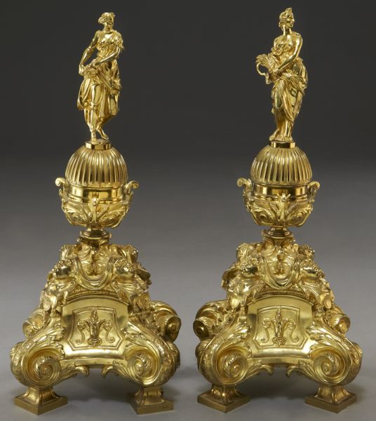 Pr. Louis XV style gilt bronze chenets
