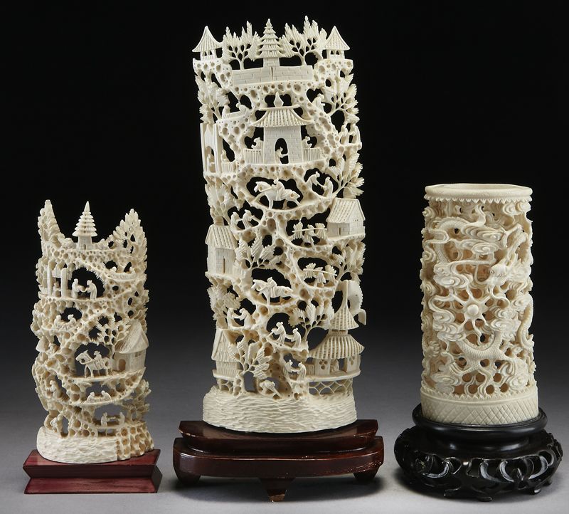 3 Pcs Chinese carved ivory depicting 174026