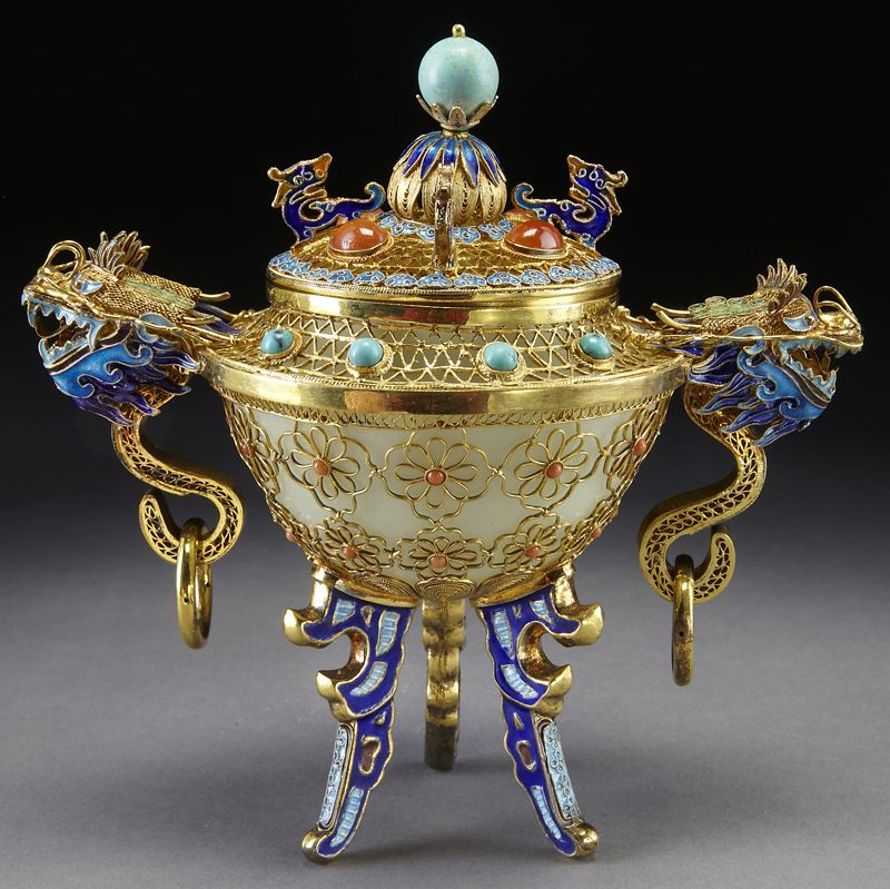 Chinese enamel over silver mounted censer