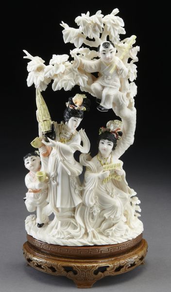 Chinese carved polychrome ivory 174042