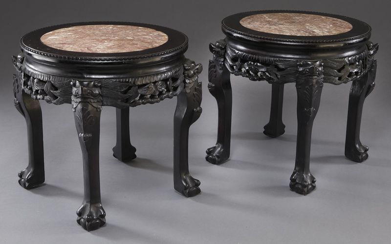 Pr Chinese carved rosewood stools 17403b