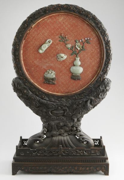 Chinese jade mounted table screenset