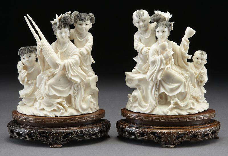 Pr. Chinese carved ivory figural groups