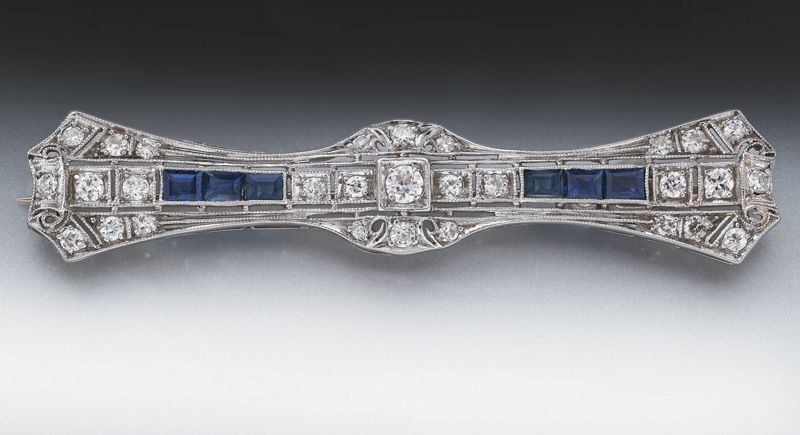 Art Deco platinum diamond and sapphire 17407a