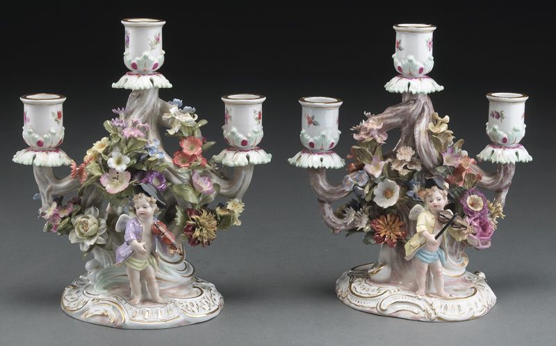 Pr Meissen porcelain three light 174079