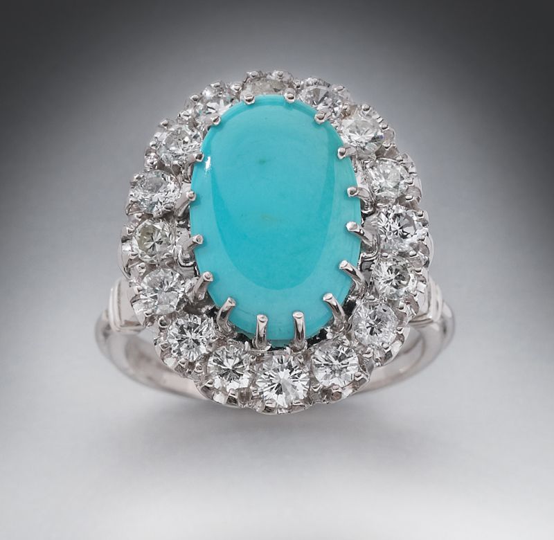 Persian turquoise and diamond ringfeaturing