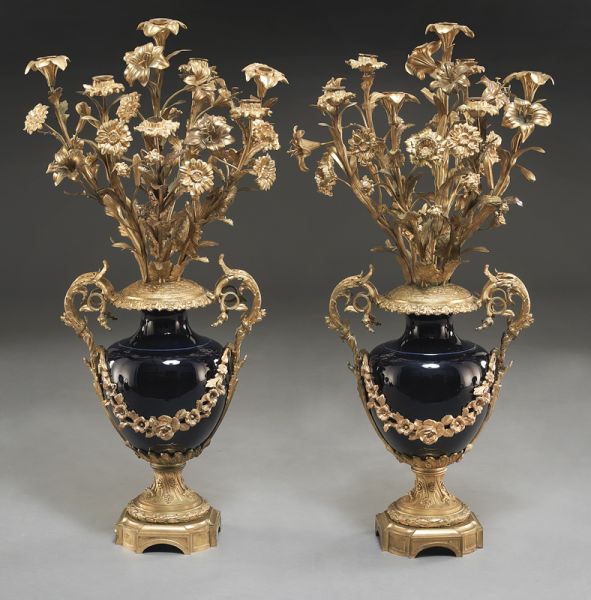 Pr Sevres style cobalt urns with 1740bb