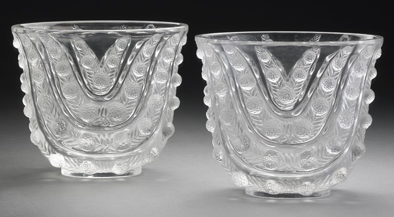 Pr. Lalique Vichy clear glass vases