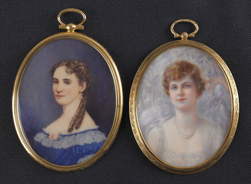 Two miniature watercolor on ivory portraits