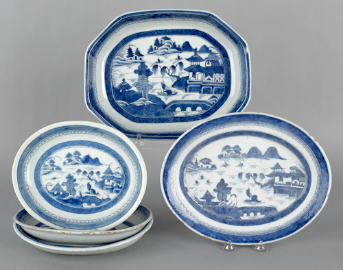 Five Chinese export Canton platters