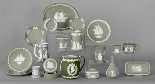 Collection of green Wedgwood jasperware.