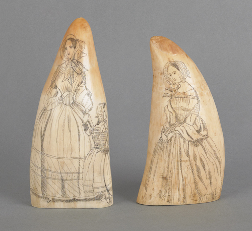 Two scrimshaw whale teeth decorated 1768e2