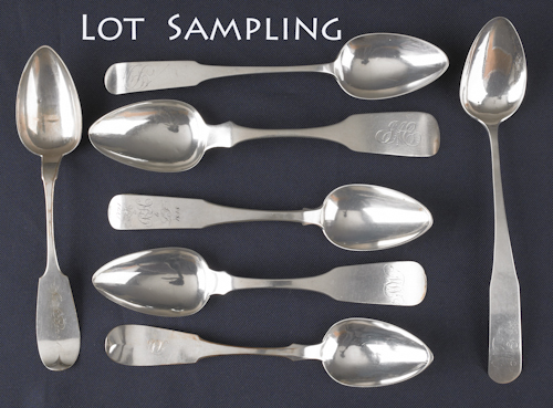 Collection of coin silver serving spoons
