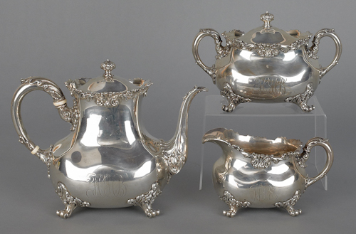 Sterling silver three-piece tea