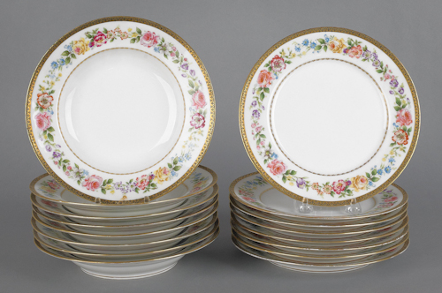 Set of eight French porcelain plates