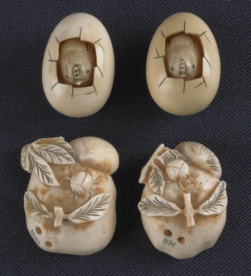 Four Japanese carved ivory netsukes.