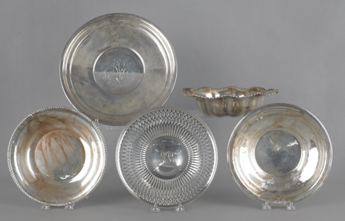 Group of sterling silver bowls and serving
