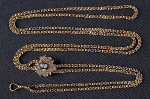 Victorian 14K chain and slide onyx 176907