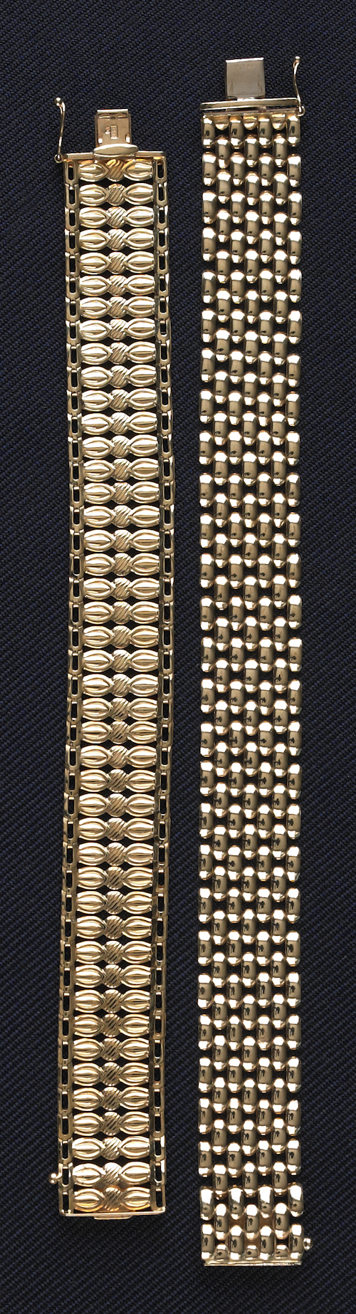 Two 14K yellow gold mesh wide bracelets