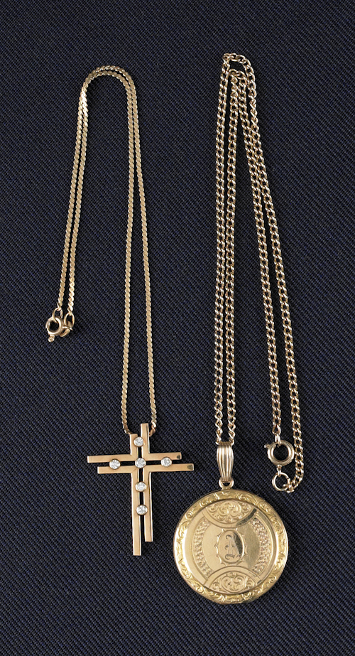 Two 14K yellow gold necklaces and pendants