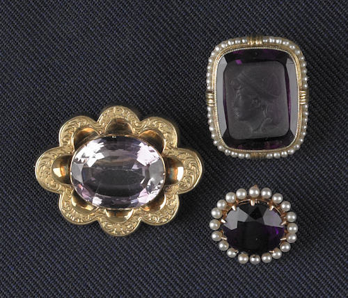 Three 14K yellow gold and amethyst 176961