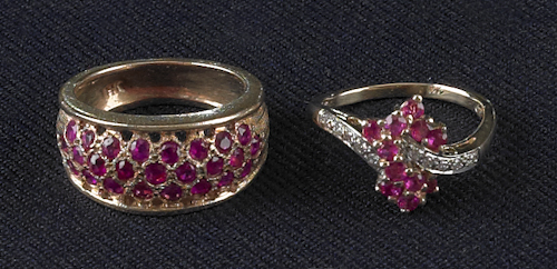 Two 14K yellow gold ruby rings