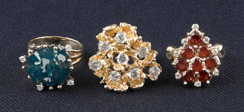 Three cluster 14K yellow gold rings