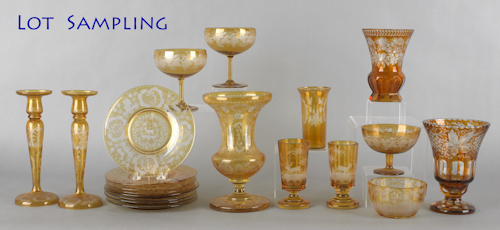 Collection of amber cut to clear glass