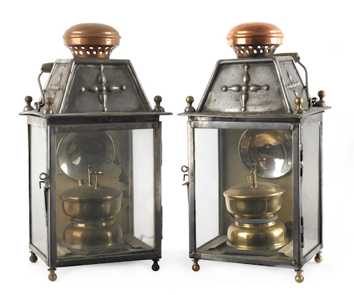 Pair of copper brass and tin lanterns