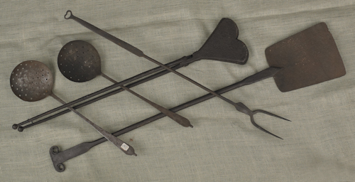 Wrought iron hearth tools to include 1769db