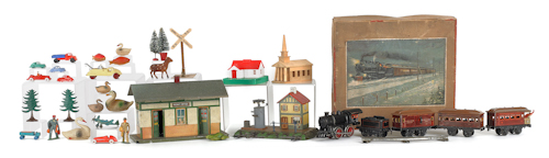 Bing model railroad set with accessories.