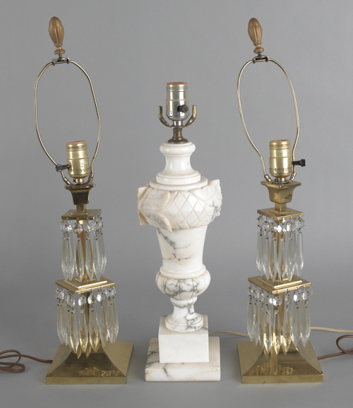 Pair of brass table lamps 12" h.
