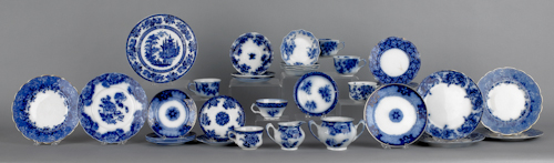 Collection of flow blue tablewares.