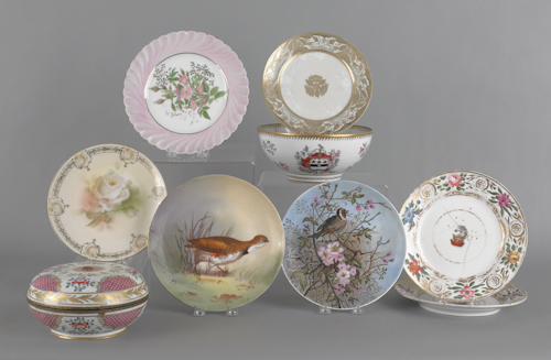 Seven assorted painted porcelain plates