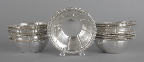Set of twelve 900 silver bowls stamped