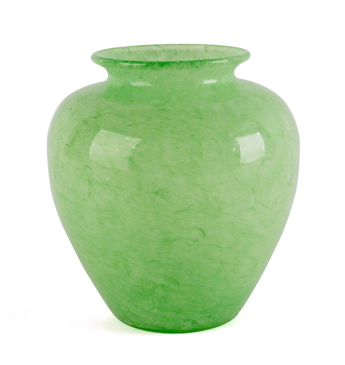 Steuben green glass cluthra vase