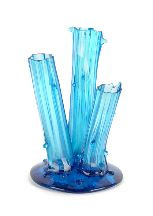 Steuben celeste blue vase with triple