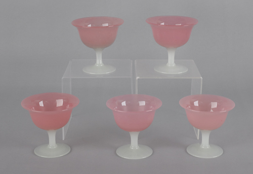 Five rosaline and alabaster glass