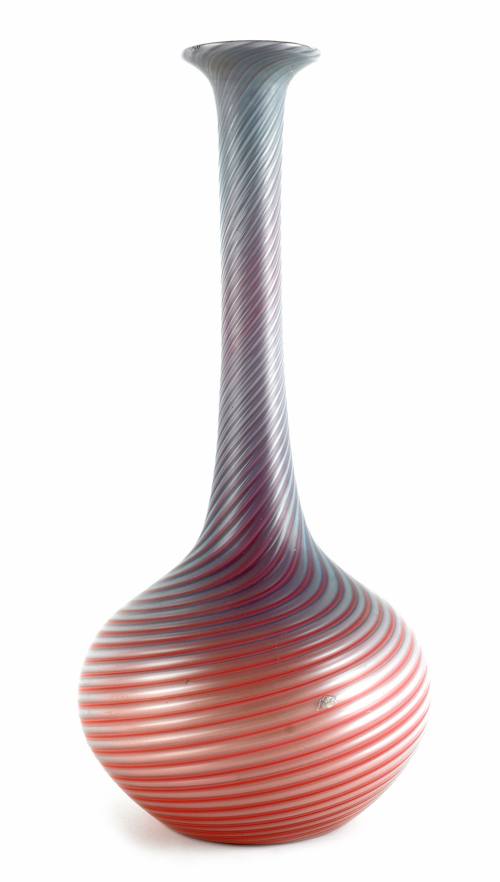 Satin glass swirl pattern bottle vase