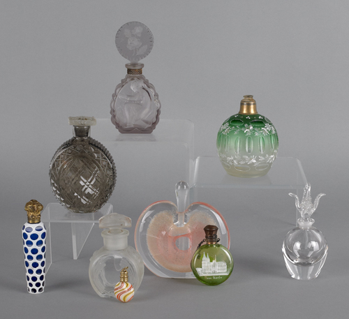 Ten assorted glass perfumes. ?