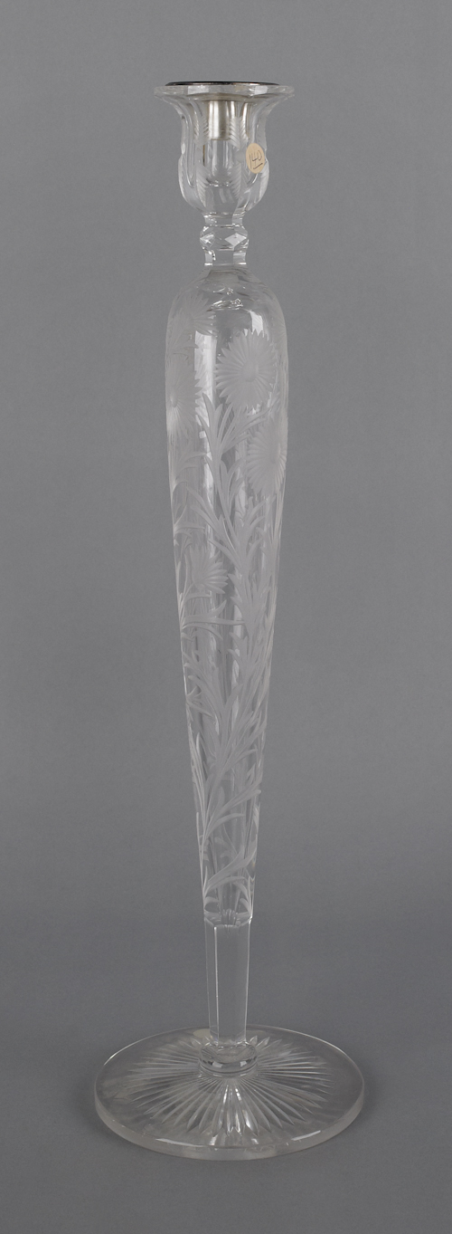 Sinclaire etched glass candlestick