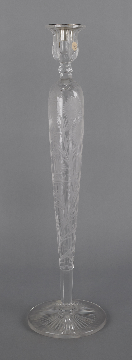 Sinclaire etched glass candlestick signed