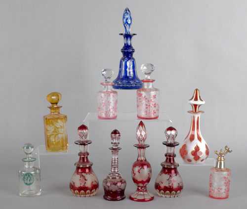 Eleven colored glass scent bottles 176ac4