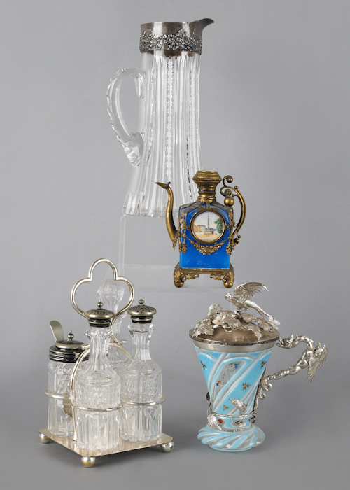 Silver mounted cut glass pitcher