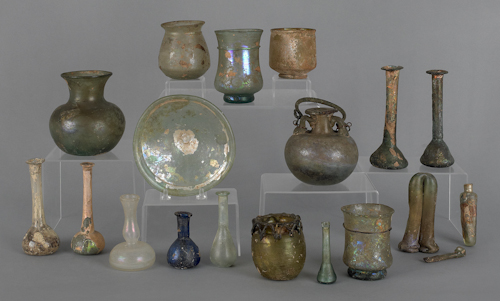 Collection of ancient Roman glass.