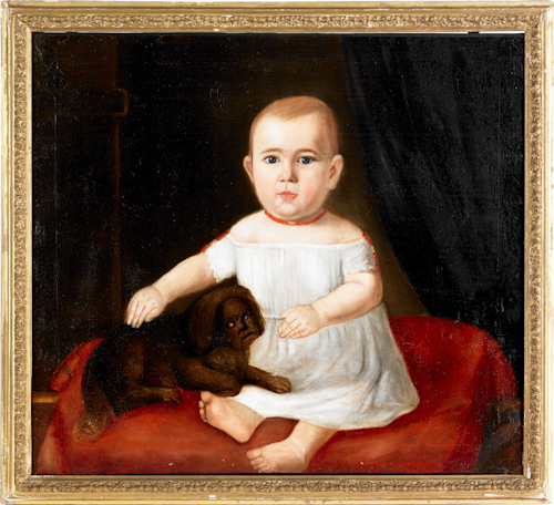 Oil on canvas portrait of a young child