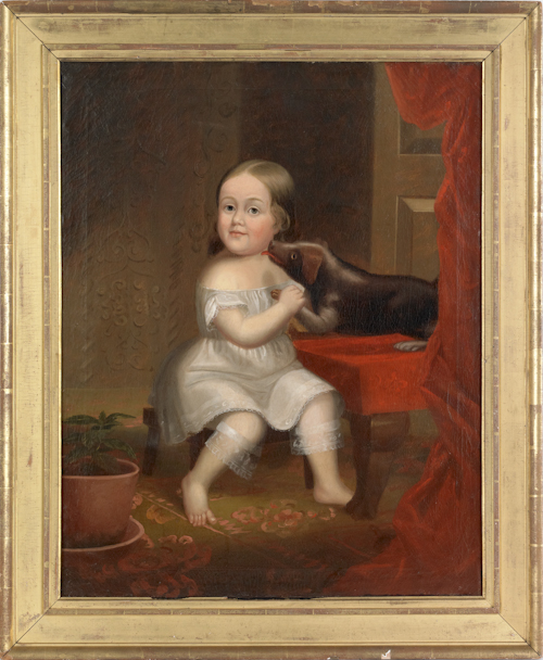 Oil on canvas portrait of a child holding