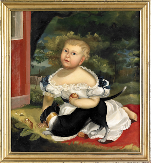 Oil on canvas portrait of a child with