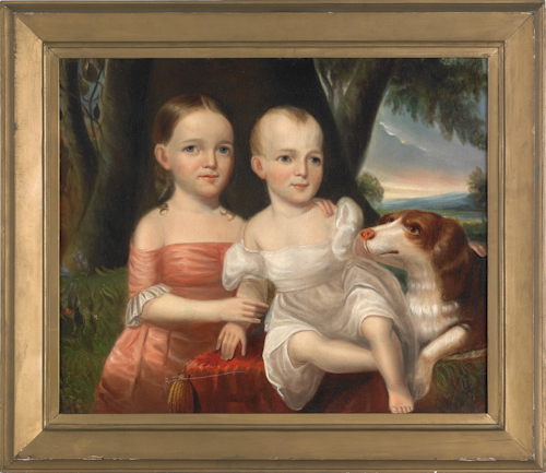 American oil on canvas portrait of two