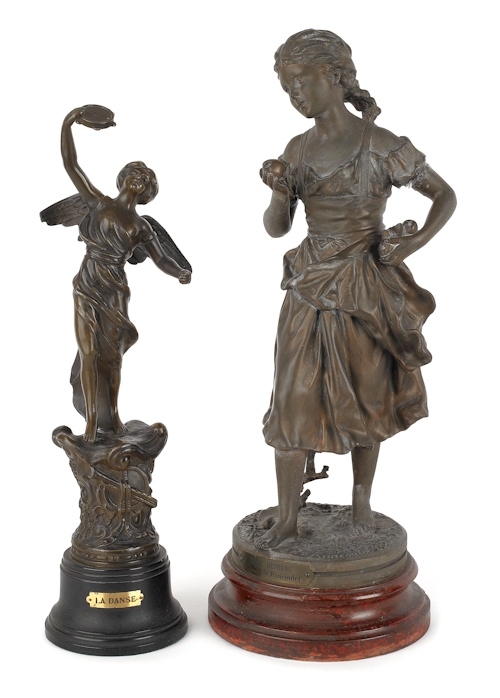 Two spelter sculptures of female